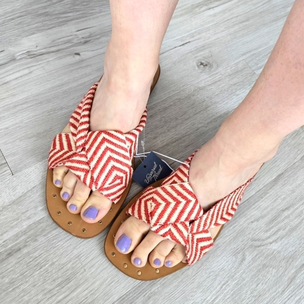 Universal Thread | 'Lousie' red cream natural fiber boho slide sandals | WMS 6.5